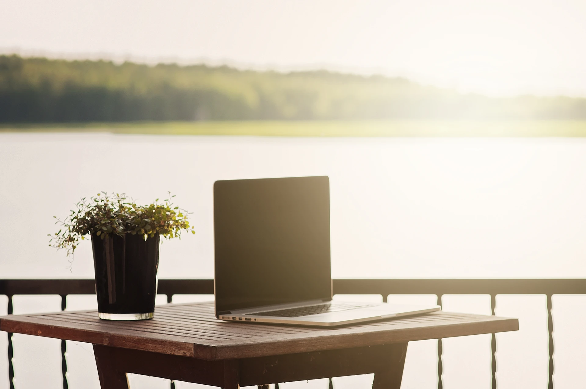 Scenic view table by lake copy